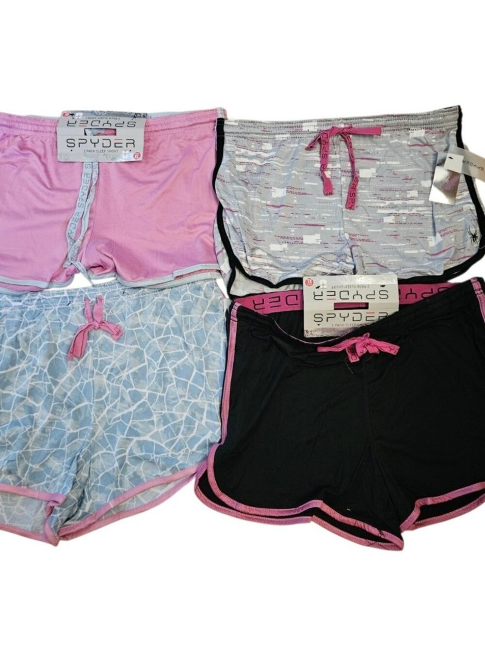 Spyder XL Sleep Shorts Lot of 4 NWT Lounge Pajama Shorts Pink Black Blue ws88